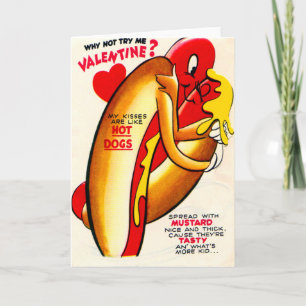 Vintage Retro Hot Dog's Kissing Valentine Card