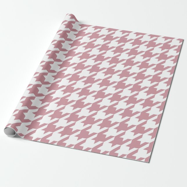 Vintage Retro Houndstooth Pattern Pink Wrapping Paper (Unrolled)