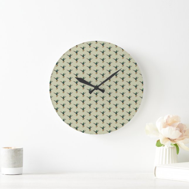 Vintage Retro Hummingbird Pattern Large Clock (Home)