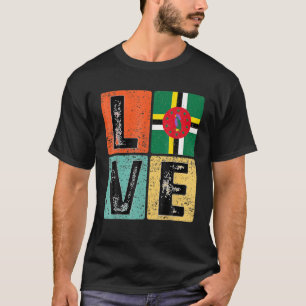 Vintage Retro I Love Dominica Flag For Dominican P T-Shirt
