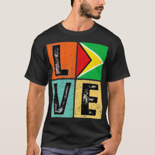 Vintage Retro I Love Guyana Flag for Guyanese Prid T-Shirt
