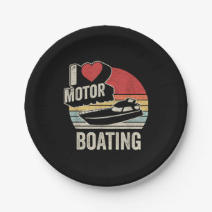 Vintage Retro I Love Motor Boating Funny Boater Paper Plates