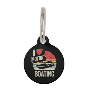 Vintage Retro I Love Motor Boating Funny Boater Pet ID Tag