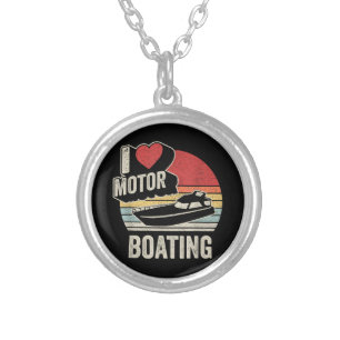 Vintage Retro I Love Motor Boating Funny Boater Silver Plated Necklace