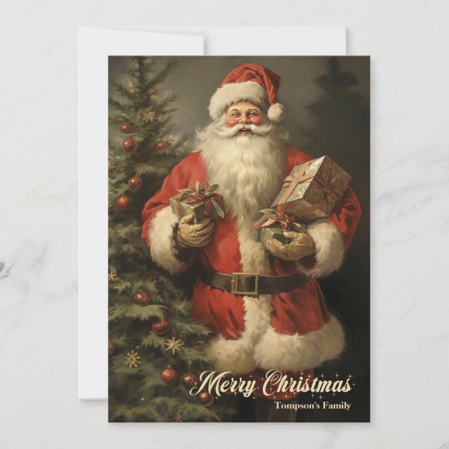 Vintage retro illustration Santa Claus | presents Holiday Card (Front)