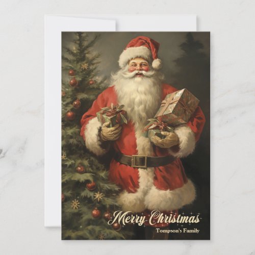 Vintage retro illustration Santa Claus  presents Holiday Card