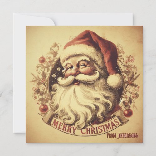 Vintage retro illustration Santa Claus smiling Holiday Card