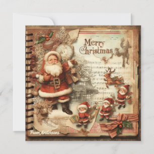 Vintage retro illustration Santa Claus smiling Holiday Card