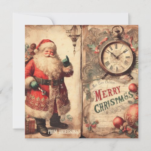 Vintage retro illustration Santa Claus smiling Holiday Card