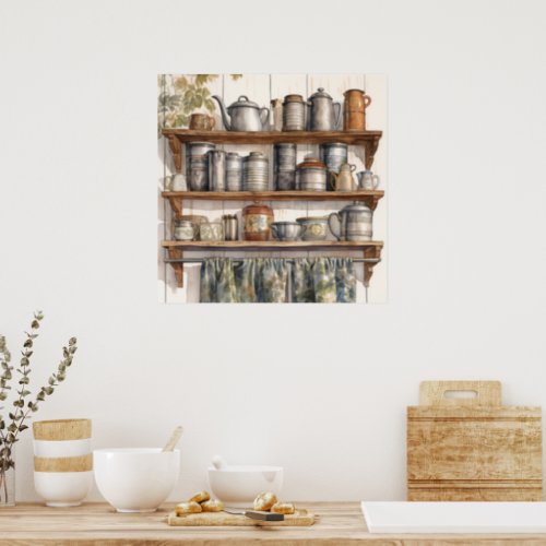 Vintage Retro Image of a Country Kitchen Shelf Poster