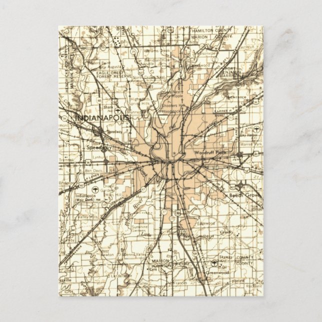 Vintage Retro Indianapolis Map Postcard (Front)