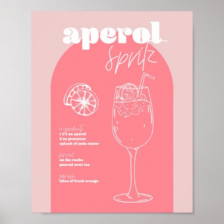 Vintage Retro Inspired Aperol Spritz Recipe Pink  Poster
