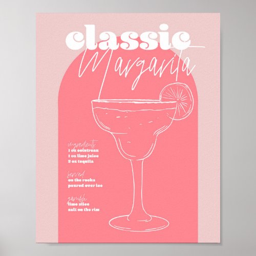 Vintage Retro Inspired Classic Margarita Recipe Pi Poster