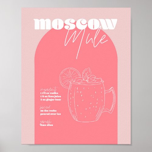 Vintage Retro Inspired Moscow Mule Recipe Pink and Poster