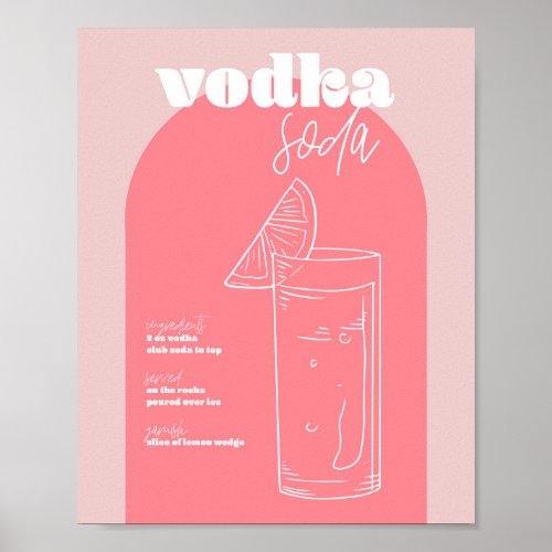 Vintage Retro Inspired Vodka Soda Recipe Pink and Poster