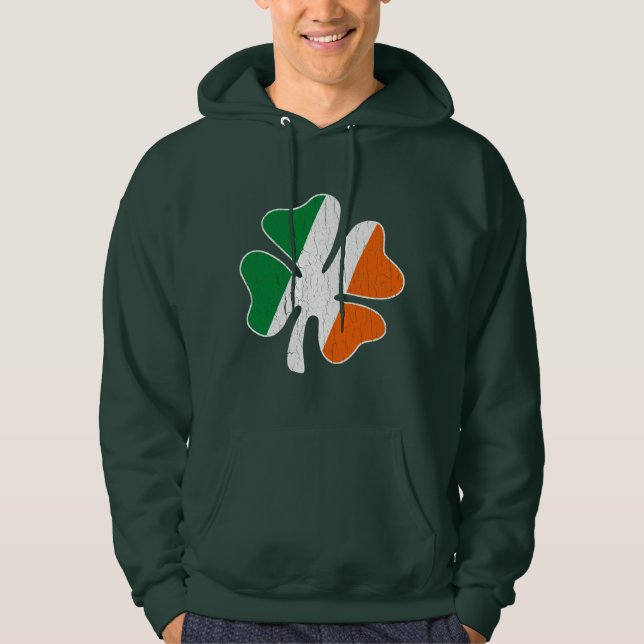 Vintage Retro Irish Flag Shamrock Hoodie (Front)