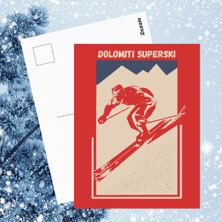 Vintage Retro Italian Ski Resort Dolomiti Superski Postcard
