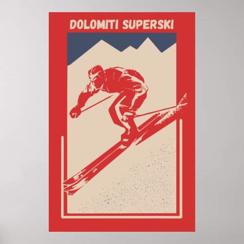 Vintage Retro Italian Ski Resort Dolomiti Superski Poster