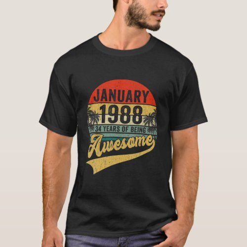 Vintage Retro January 1988 34Th Birthday Gifts 34 T_Shirt