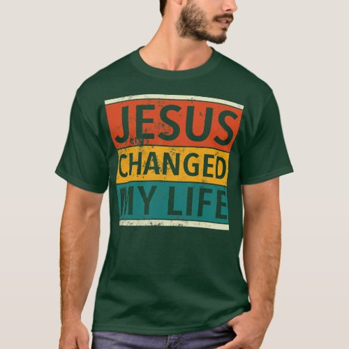 Vintage Retro Jesus Changed My Life Christian men T_Shirt