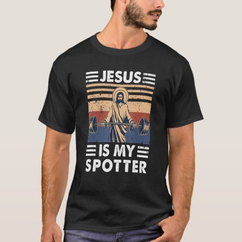 Vintage Retro Jesus Is My Spotter Christian Gym T_Shirt