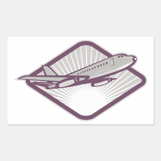 Vintage Retro Jet Airplane Aviation Rectangular Sticker (Front)