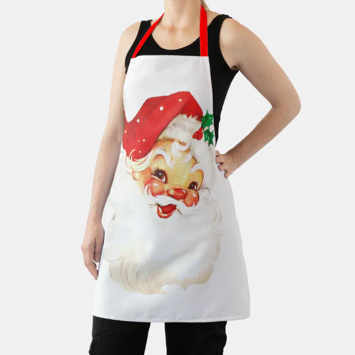 Adult Women's Retro Chef Cook Santa Claus Christmas Holiday Costume Apron 