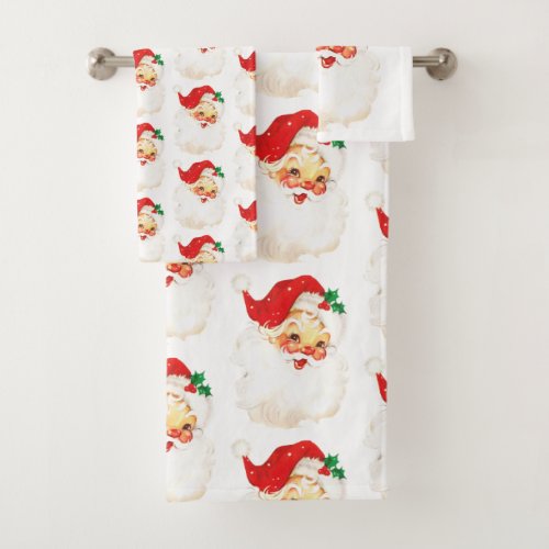 Vintage Retro Jolly Old Santa Claus Christmas Bath Towel Set