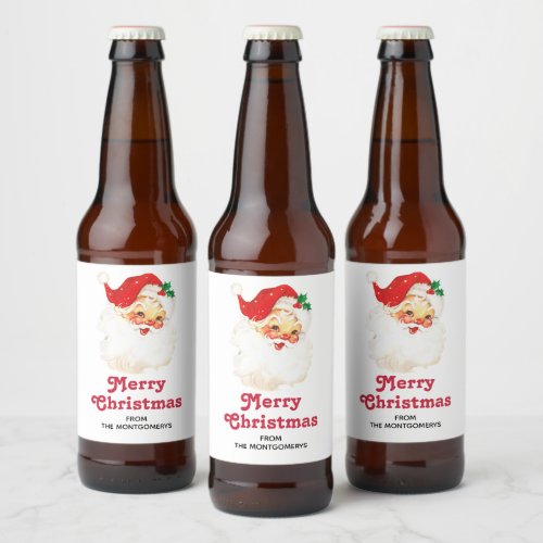 Vintage Retro Jolly Old Santa Claus Christmas Beer Bottle Label