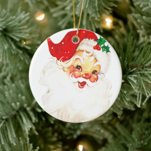 Vintage Retro Jolly Old Santa Claus Christmas Ceramic Ornament