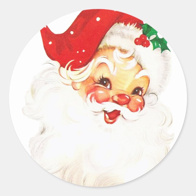 Vintage Retro Jolly Old Santa Claus Christmas Classic Round Sticker (Front)
