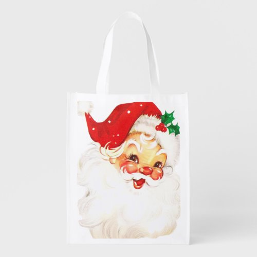 Vintage Retro Jolly Old Santa Claus Christmas Grocery Bag