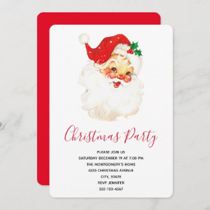 Vintage Retro Jolly Old Santa Claus Christmas Invitation