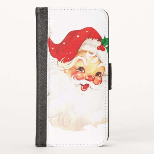 Vintage Retro Jolly Old Santa Claus Christmas iPhone X Wallet Case