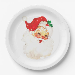 Vintage Retro Jolly Old Santa Claus Christmas Paper Plates