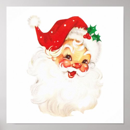 Vintage Retro Jolly Old Santa Claus Christmas Poster