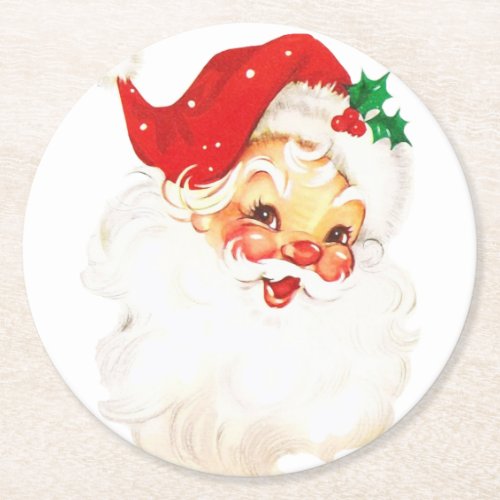 Vintage Retro Jolly Old Santa Claus Christmas Round Paper Coaster