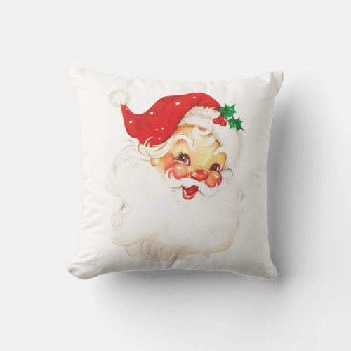 Vintage Retro Jolly Old Santa Claus Christmas Throw Pillow