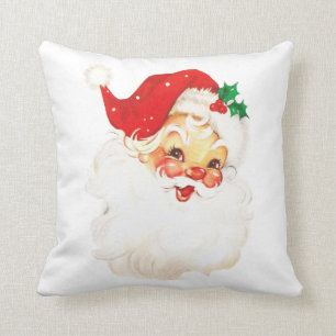 Vintage Retro Jolly Old Santa Claus Christmas Throw Pillow