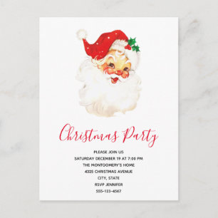 Vintage Retro Jolly Old Santa Claus Xmas Party Invitation Postcard