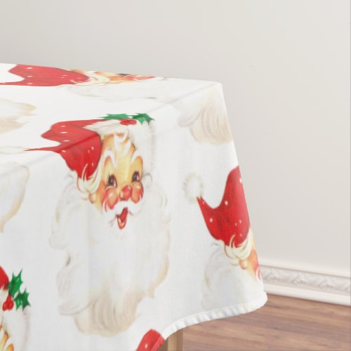 Vintage Retro Jolly Old Santa Claus Xmas Pattern Tablecloth