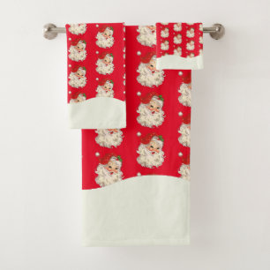 Vintage Retro Jolly Santa Claus Christmas Bath Towel Set