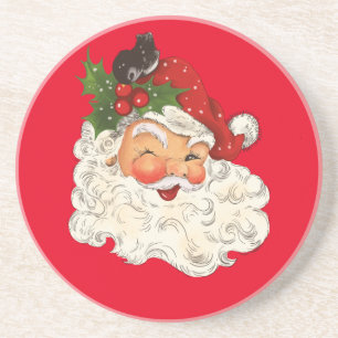Vintage Retro Jolly Santa Claus Christmas Coaster