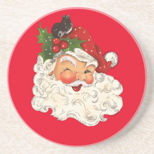 Vintage Retro Jolly Santa Claus Christmas Coaster