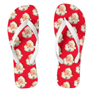 Vintage Retro Jolly Santa Claus Christmas Flip Flops