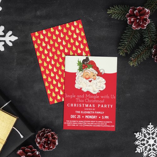 Vintage Retro Jolly Santa Claus Christmas Party Invitation