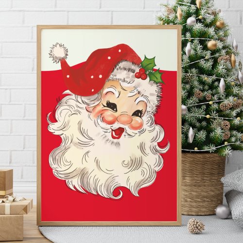 Vintage Retro Jolly Santa Claus Christmas Poster