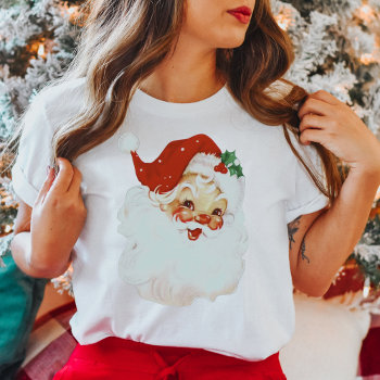 Vintage Retro Jolly Santa Claus Christmas T-shirt by VintageDawnings at Zazzle