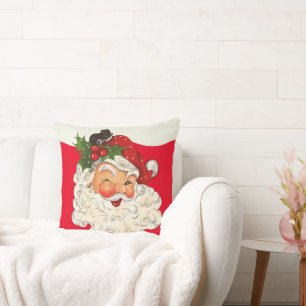 Vintage Retro Jolly Santa Claus Christmas Throw Pillow