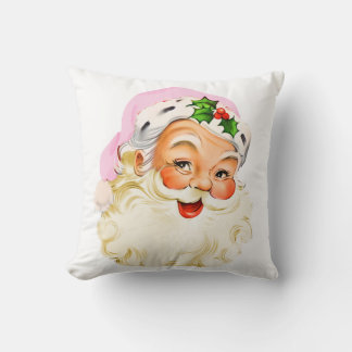 Vintage Retro Jolly Santa Claus Christmas Throw Pillow
